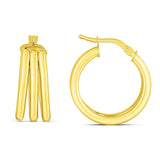 14K Yellow Gold Large Triple Row Hoop Earrings (15.00 mm) thumbnail 2