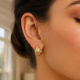 14K Yellow Gold Large Triple Row Hoop Earrings (15.00 mm) thumbnail 3