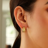 14K Yellow Gold Large Triple Row Hoop Earrings (15.00 mm) thumbnail 4