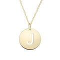 14K yellow gold disc initial J pendant with polished letter face
