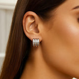 Sterling Silver Triple Row C Hoop Earrings thumbnail 4