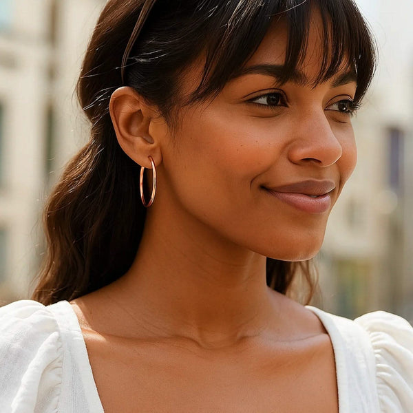 Classic Hoop Earrings in 14K Rose Gold (2x30 mm)