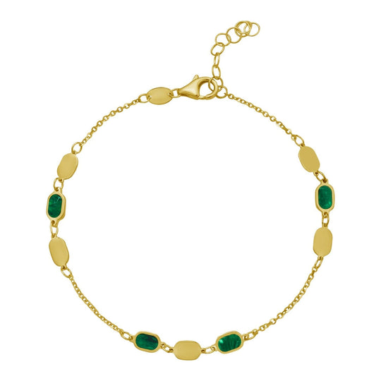 14K yellow gold hexagon link bracelet with malachite inlay panels