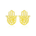 14K yellow gold Hamsa hand post earrings with polished open finish