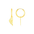 14K yellow gold hoop earrings with sculpted angel wing detailing