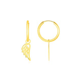 14K Yellow Gold Hoop Earrings with Angel Wings thumbnail 1