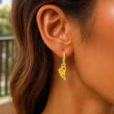 14K Yellow Gold Hoop Earrings with Angel Wings thumbnail 3