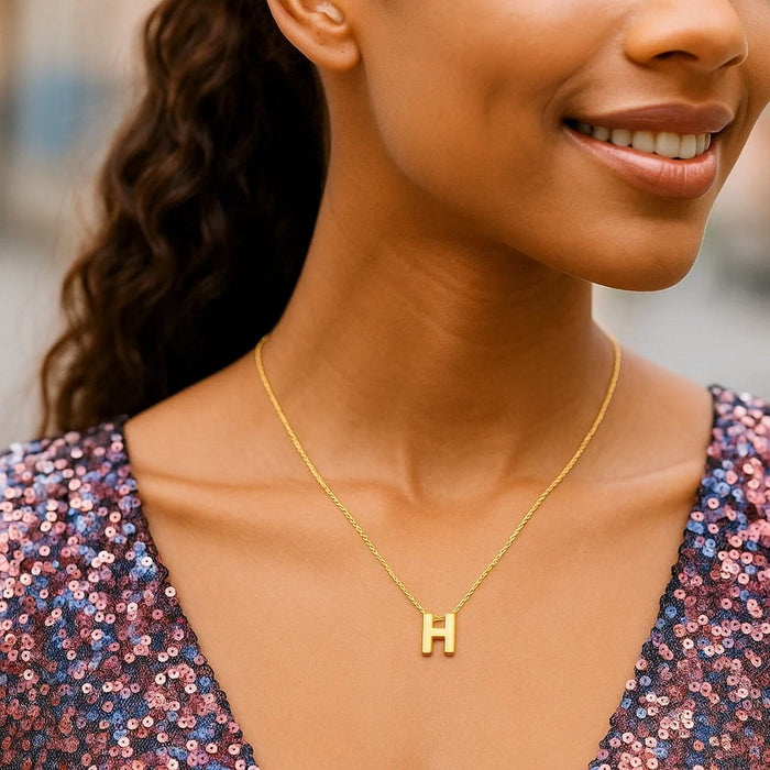 14K Yellow Gold Yours Truly Block Letter Initial H Necklace
