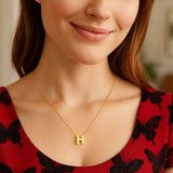 14K Yellow Gold Yours Truly Block Letter Initial H Necklace thumbnail 4