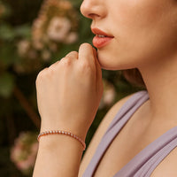 14K Rose Gold Diamond Cut Stretchable Moon Cut Bead Bracelet (3.00 mm)
