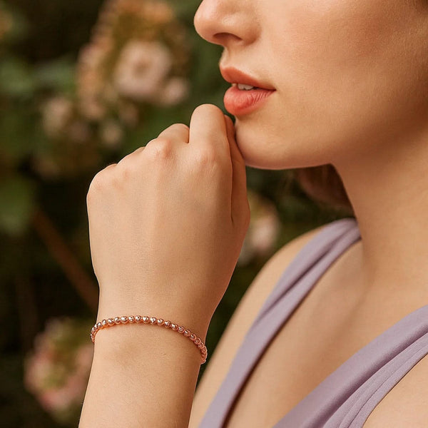 14K Rose Gold Diamond Cut Stretchable Moon Cut Bead Bracelet (3.00 mm)