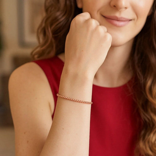 14K Rose Gold Diamond Cut Stretchable Moon Cut Bead Bracelet (3.00 mm)