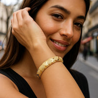 10k Yellow Gold Dual-Textured Diamond Pattern Bangle (12.00 mm)