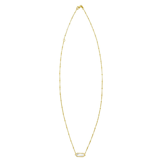 14K Yellow Gold Hexagon Mother Of Pearl Pendant Necklace