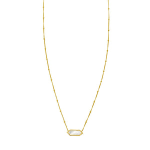 14K Yellow Gold Hexagon Mother Of Pearl Pendant Necklace