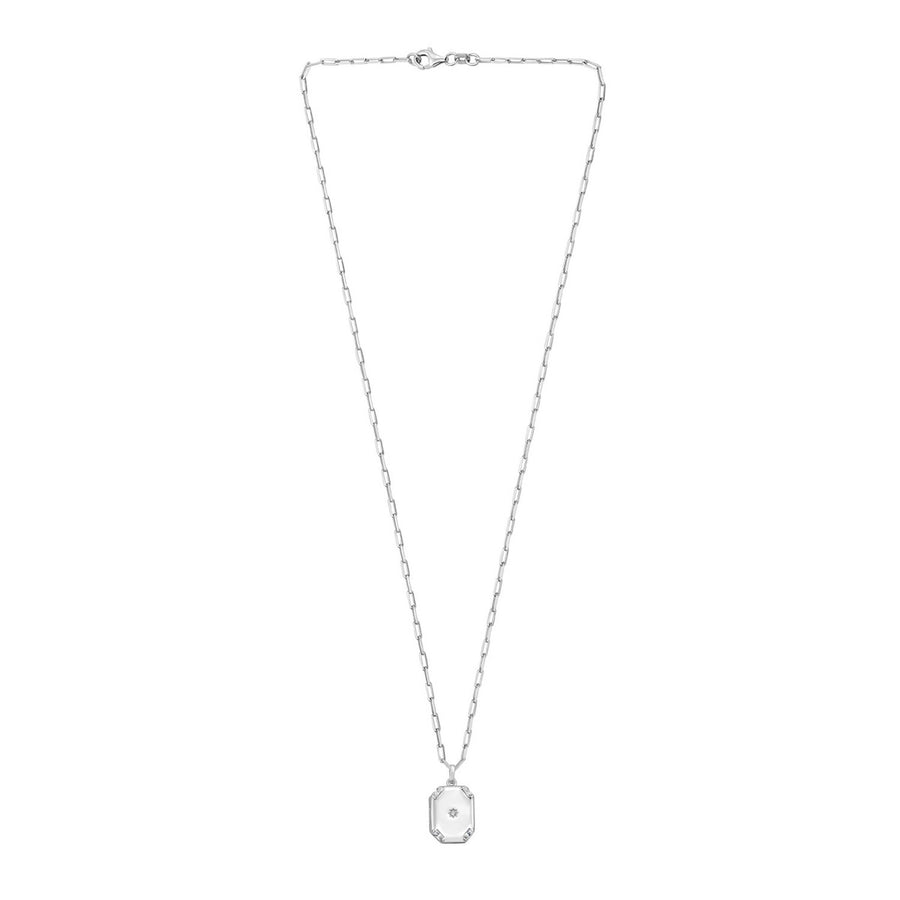 Sterling Silver Rhodium Plated Cubic Zirconia Octagonal Star Locket Necklace
