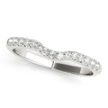 14K white gold curved wedding band with pave round diamond stones
