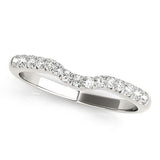 14K white gold curved wedding band with pave round diamond stones thumbnail 1