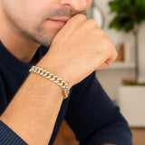 14k Yellow Gold White Pave High Polish Modern Lite Miami Cuban Bracelet(8.00 mm) thumbnail 2