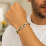 14k Yellow Gold White Pave High Polish Modern Lite Miami Cuban Bracelet(8.00 mm) thumbnail 3