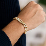 14k Yellow Gold White Pave High Polish Modern Lite Miami Cuban Bracelet(8.00 mm) thumbnail 4