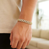 14k Yellow Gold White Pave High Polish Modern Lite Miami Cuban Bracelet(8.00 mm) thumbnail 5
