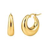 14K yellow gold medium tapered hoop earrings with a graduated profile thumbnail 1