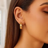 14K Yellow Gold Double Sparkle Spring Hoops Earrings thumbnail 2