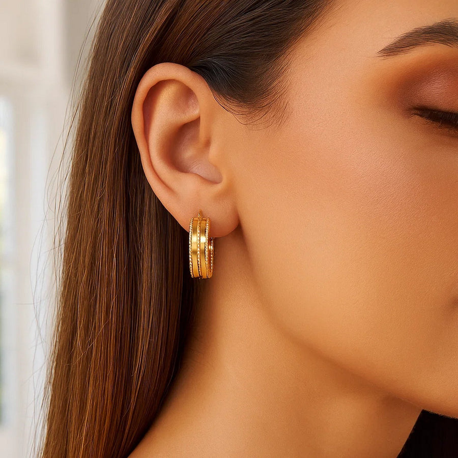 14K Yellow Gold Double Sparkle Spring Hoops Earrings
