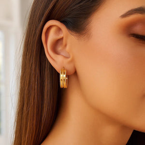 14K Yellow Gold Double Sparkle Spring Hoops Earrings