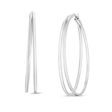 Sterling Silver Double Row Split Skinny Hoop Earrings