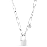 Sterling silver rhodium plated paperclip link necklace with lock closure thumbnail 1