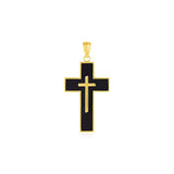 14K yellow gold cross pendant with black enamel front face thumbnail 1