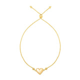 14K yellow gold puffed heart draw string bracelet with heart charm thumbnail 1