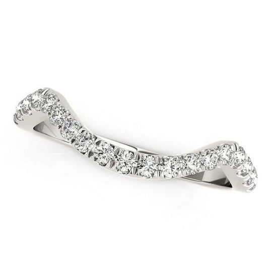 14K white gold wedding band with pave-set round diamond stones