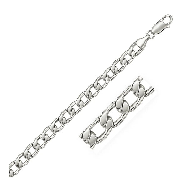 Rhodium Plated 7.9mm Sterling Silver Curb Style Bracelet