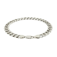 Rhodium Plated 7.9mm Sterling Silver Curb Style Bracelet