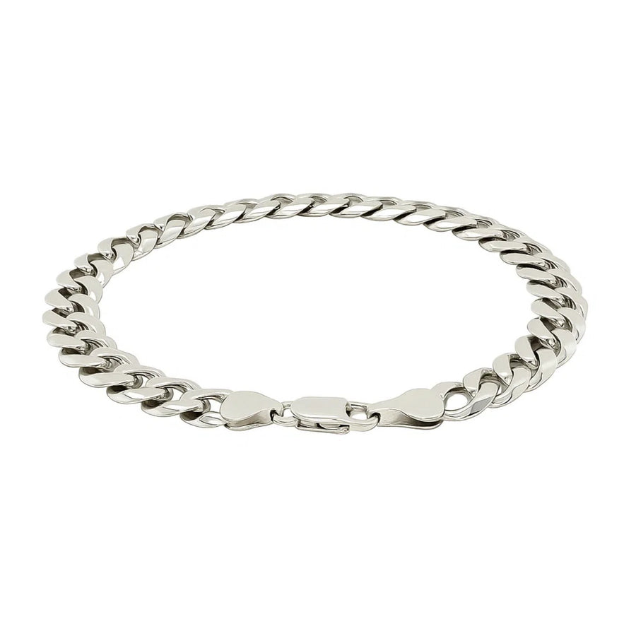Rhodium Plated 7.9mm Sterling Silver Curb Style Bracelet
