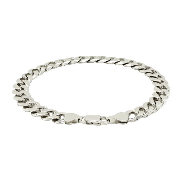 Rhodium Plated 7.9mm Sterling Silver Curb Style Bracelet