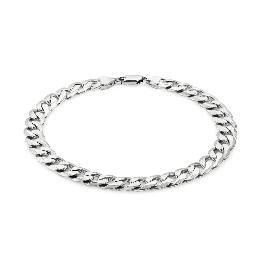 Rhodium Plated 7.9mm Sterling Silver Curb Style Bracelet