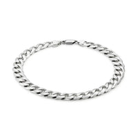 Rhodium Plated 7.9mm Sterling Silver Curb Style Bracelet