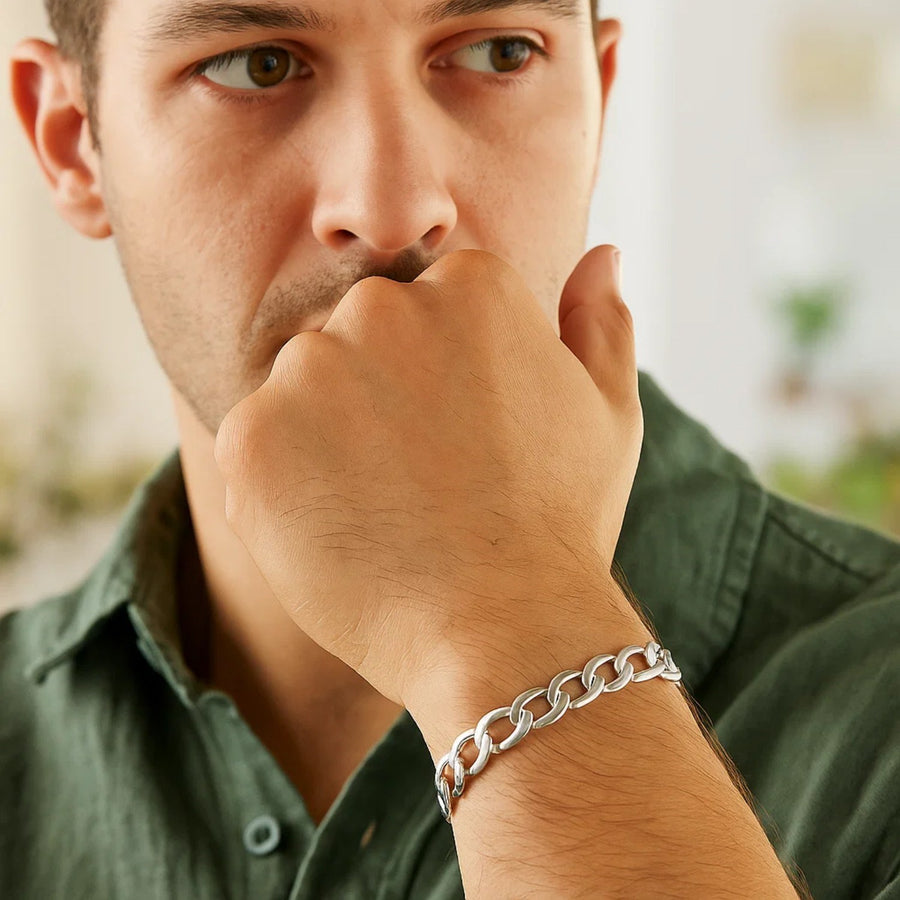 Rhodium Plated 7.9mm Sterling Silver Curb Style Bracelet