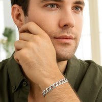 Rhodium Plated 7.9mm Sterling Silver Curb Style Bracelet