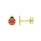 14K Yellow Gold Ladybug Enamel Earrings thumbnail 1