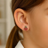 14K Yellow Gold Ladybug Enamel Earrings thumbnail 3