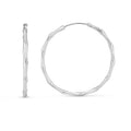 Sterling silver rhodium plated bamboo hoop earrings with ridged tube design