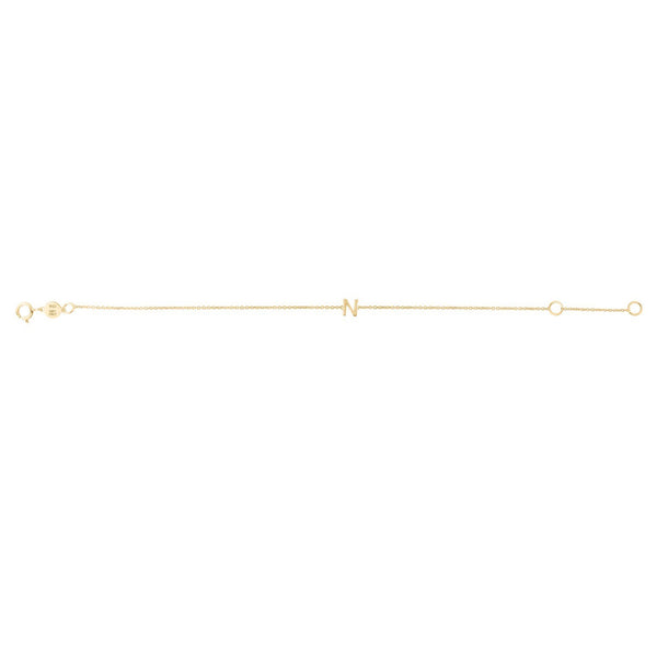 14K Yellow Gold Mini Initial N Bracelet