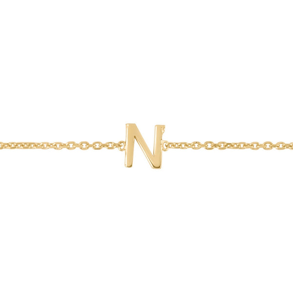 14K Yellow Gold Mini Initial N Bracelet