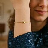 14K Yellow Gold Mini Initial N Bracelet thumbnail 4