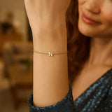 14K Yellow Gold Mini Initial N Bracelet thumbnail 5